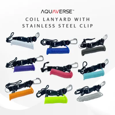 Aquaverse Coil Scuba Lanyard with Stainless Steel Clip – Heavy-Duty Retractor for Dive Gear