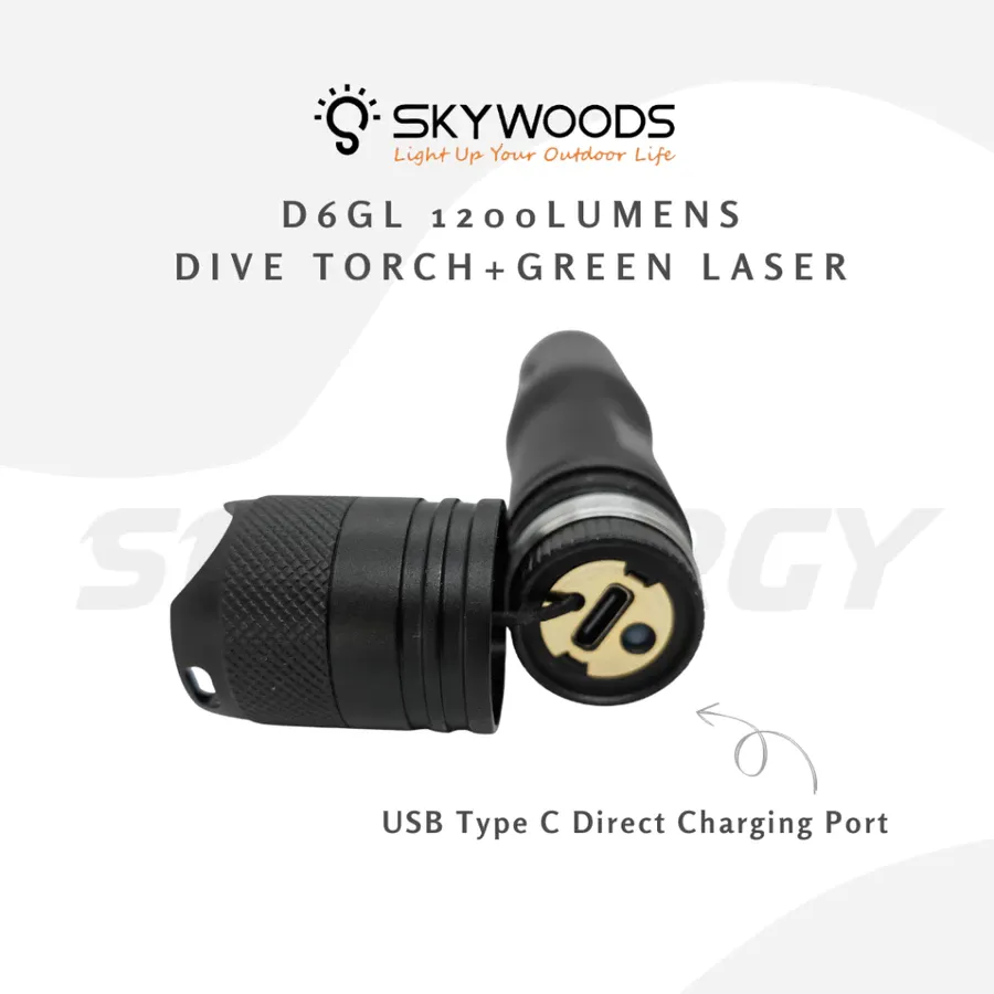 SKYWOODS D6GL 1200 流明潜水灯及激光指示功能