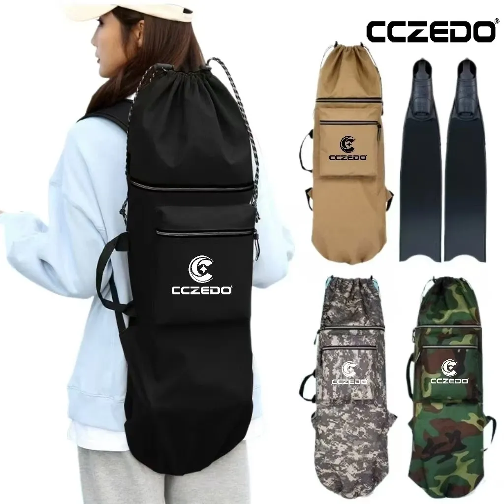 CCZedo seller image showing long fin bags in several colours and a person carrying one