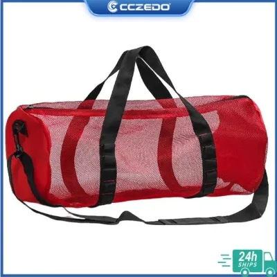 Seller image of a red CCZedo mesh duffel bag with black handles and a shoulder strap
