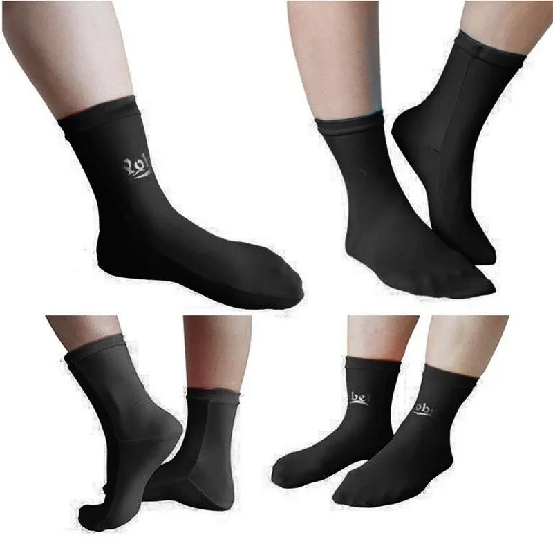 Seller image showing black Lycra fin socks worn on feet