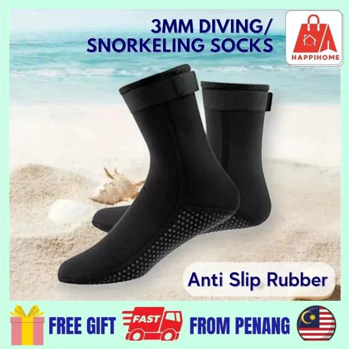 Seller image of black neoprene fin socks with ankle straps and dotted undersides
