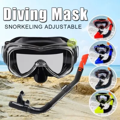 Seller image showing a black mask and snorkel with four colour examples