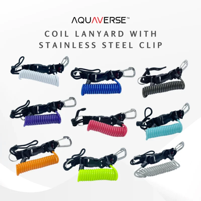 Aquaverse Coil Scuba Lanyard with Stainless Steel Clip – Heavy-Duty Retractor for Dive Gear