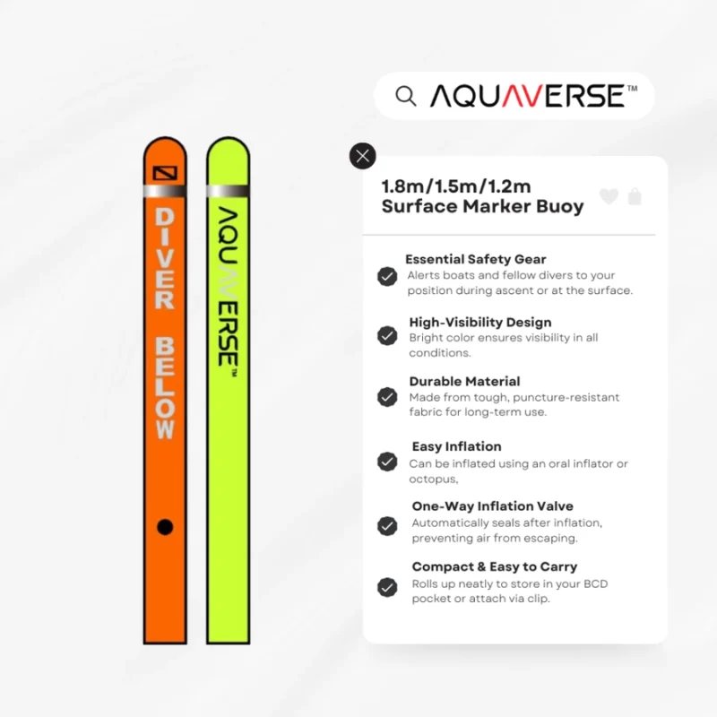 AQUAVERSE DSMB SMB 1.8m/1.5m/1.2m Surface Marker Buoy Float Signal Buoy for Scuba Diving