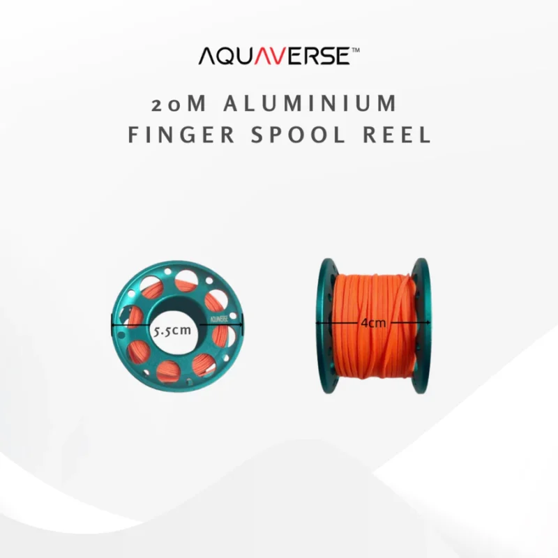 Aquaverse 20m Aluminum Finger Spool Reel with 316 Stainless Steel Snap for SMB Scuba Diving