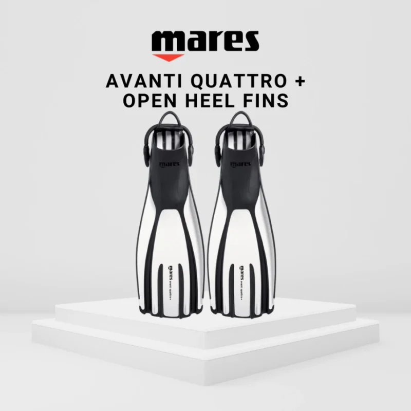 Mares Avanti Quattro Plus Open Heel Scuba Diving Fins with Bungee Strap