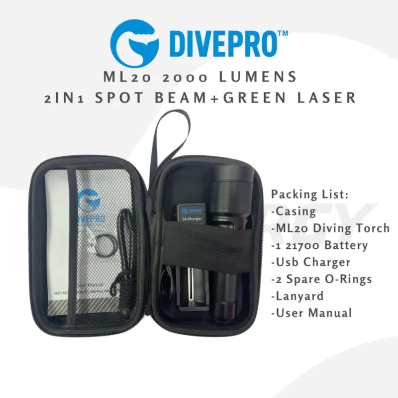 DIVEPRO ML20 Dive Torch | 2000 Lumens Spot + Laser