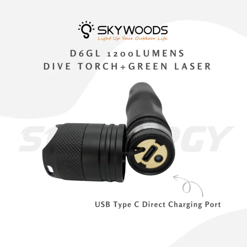SKYWOODS D6GL 1200 Lumens Dive Torch with Laser Pointer | Underwater Torch